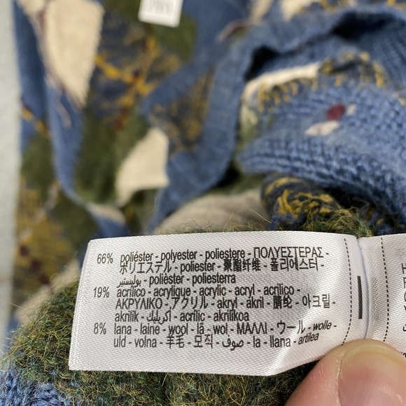 Zara Cardigan Sweater Womens Large Blue Argyle Button Front Patchwork Grandpa - Picture 10 of 15